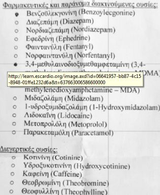 Substance list contained in the blood analysis of the patient